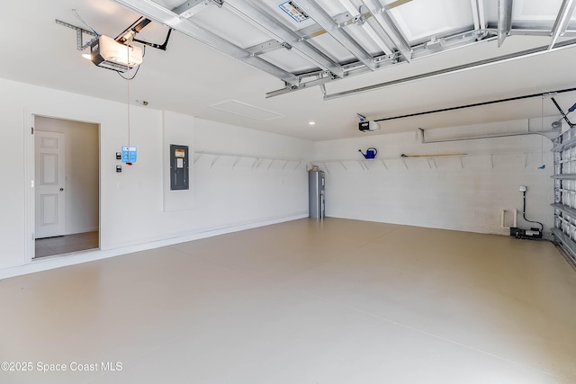 garage featuring electric panel and a garage door opener