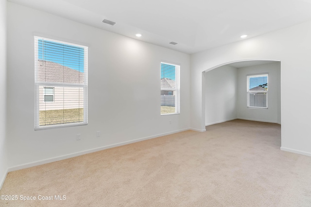 spare room with light colored carpet and a healthy amount of sunlight