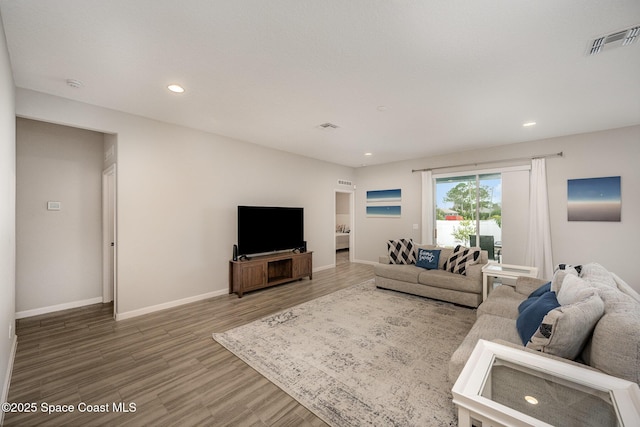 living room with hardwood / wood-style floors