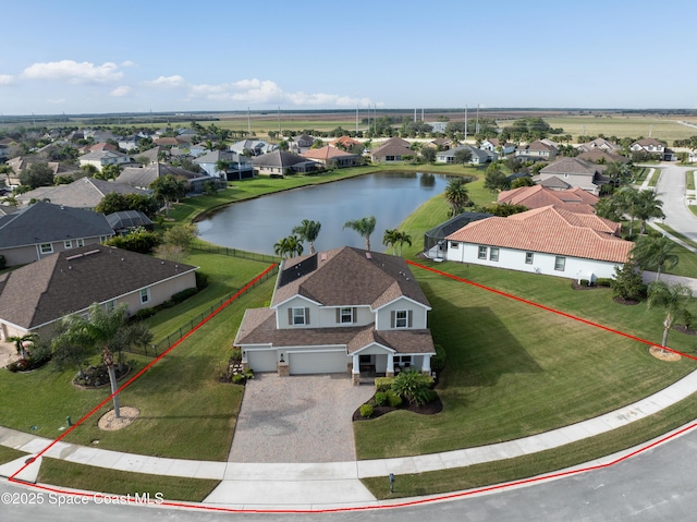 aerial view with a water view