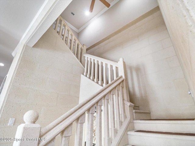 stairs featuring ornamental molding