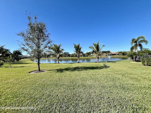 view of yard with a water view