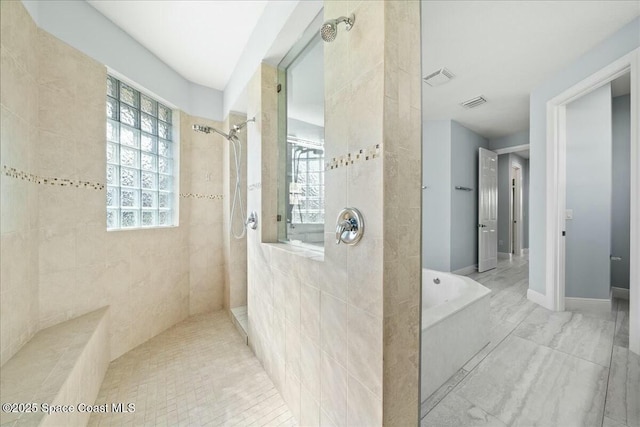 bathroom with plus walk in shower