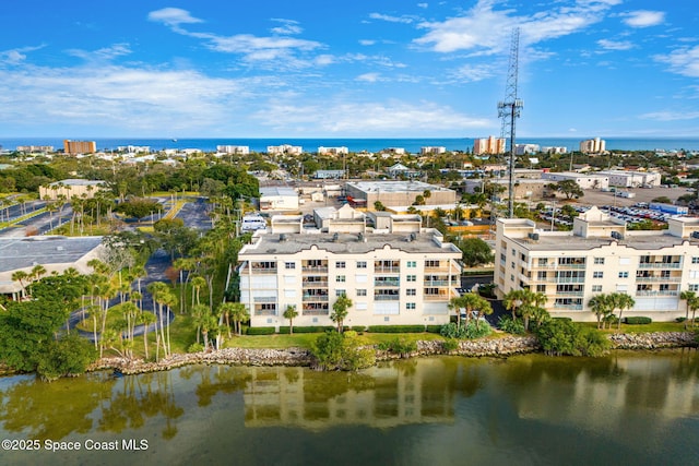 aerial view with a water view