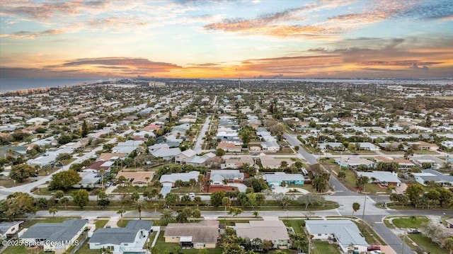 view of aerial view at dusk