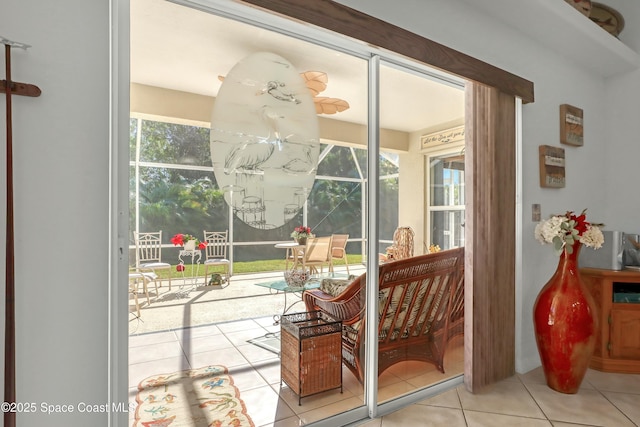 doorway featuring light tile patterned floors