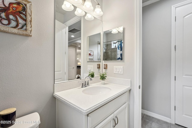 bathroom with vanity and tile patterned floors