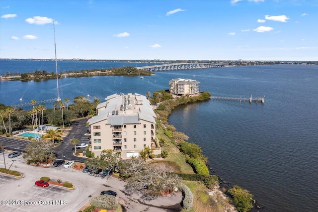 drone / aerial view featuring a water view