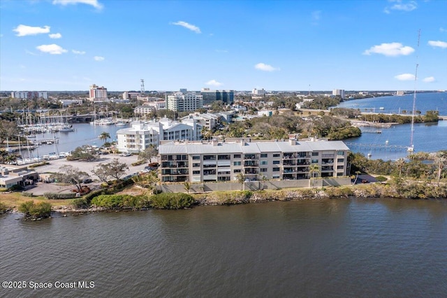 bird's eye view featuring a water view