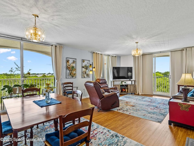 dining room with hardwood / wood-style floors, floor to ceiling windows, and a healthy amount of sunlight