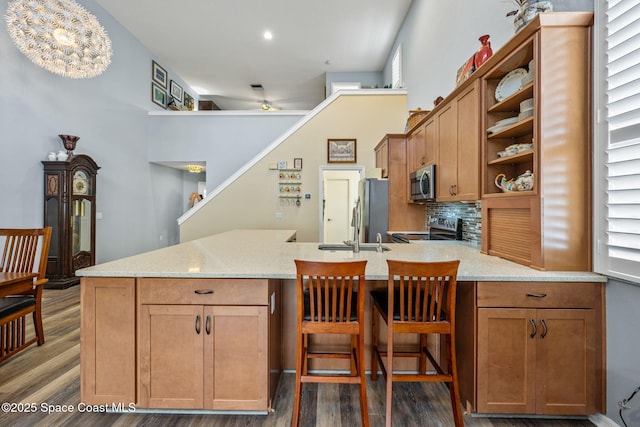 kitchen with dark wood-type flooring, a wealth of natural light, and stainless steel appliances