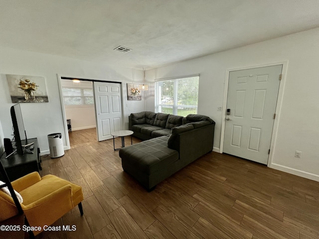 living room with hardwood / wood-style flooring