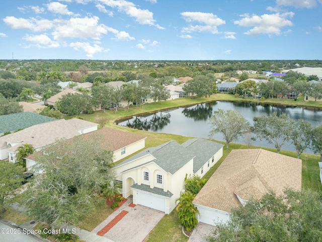 bird's eye view featuring a water view