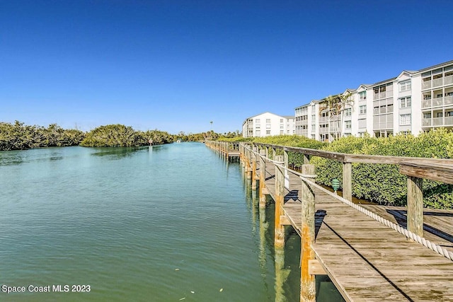 view of dock with a water view