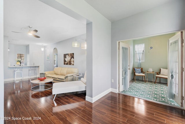 living room with ceiling fan