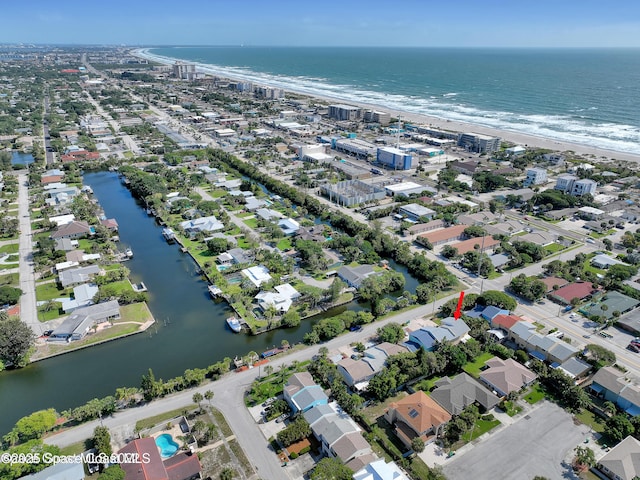 aerial view featuring a beach view and a water view