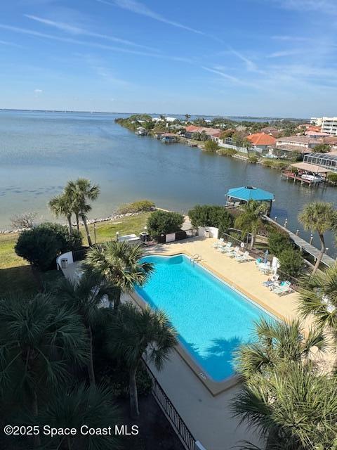 aerial view featuring a water view