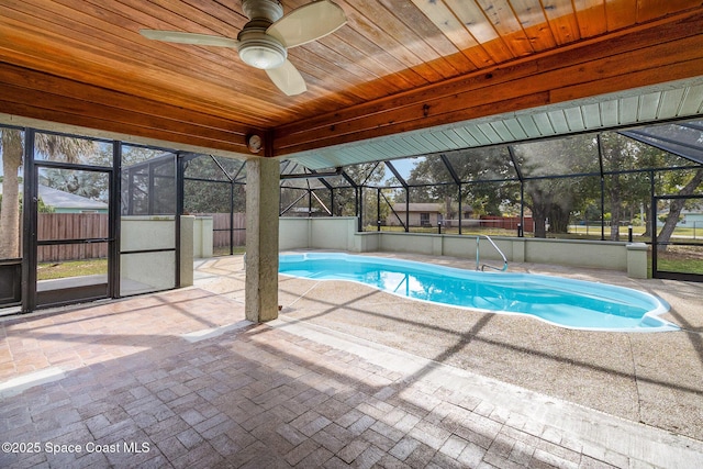 view of pool featuring a patio area and glass enclosure