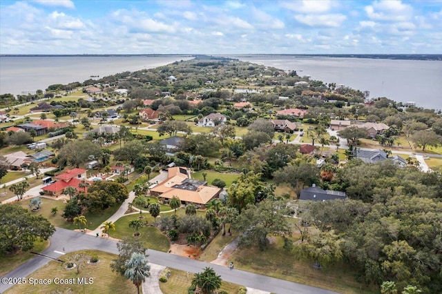 aerial view with a water view