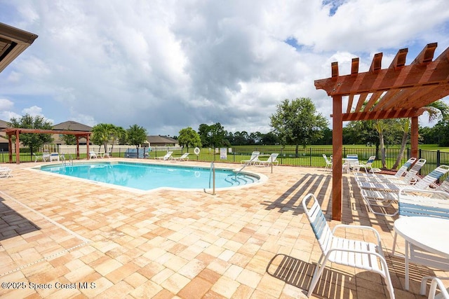 view of swimming pool with a gazebo, a patio, and a pergola