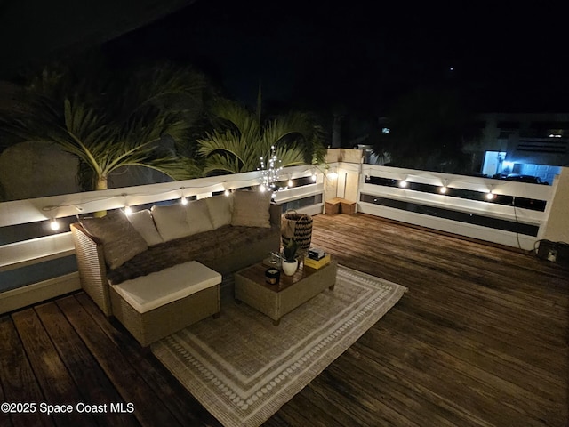 view of deck at night