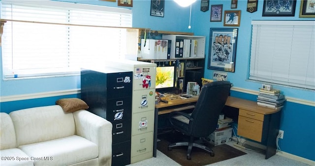 view of carpeted home office