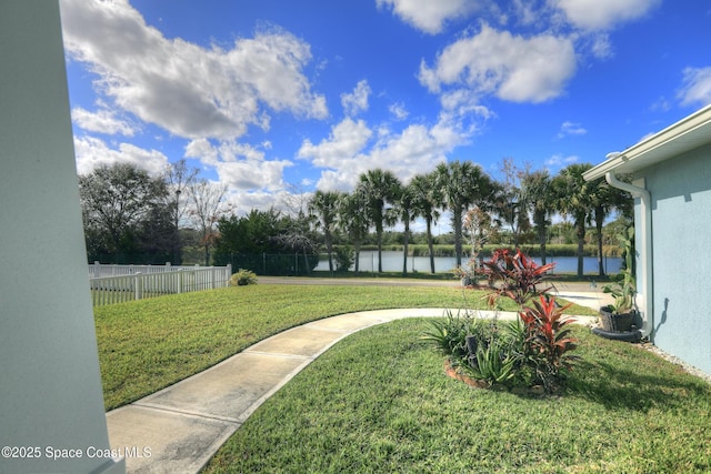 view of yard with a water view