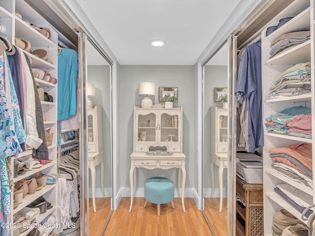 walk in closet featuring hardwood / wood-style flooring