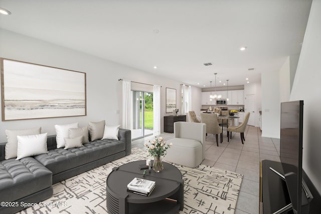 view of tiled living room