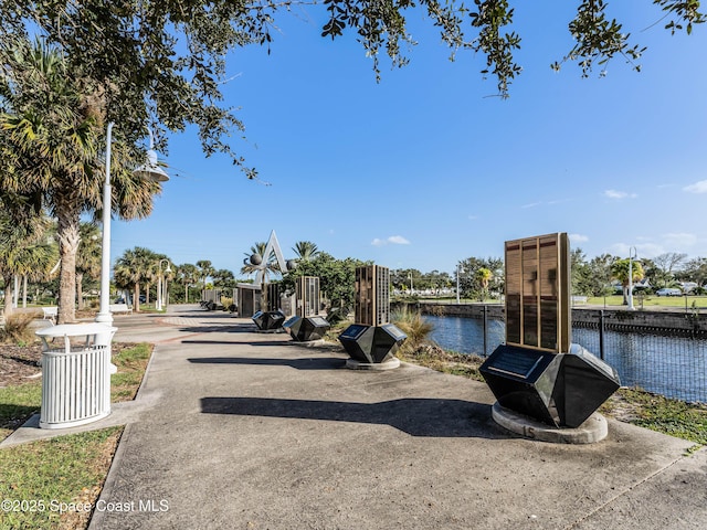 view of dock with a water view