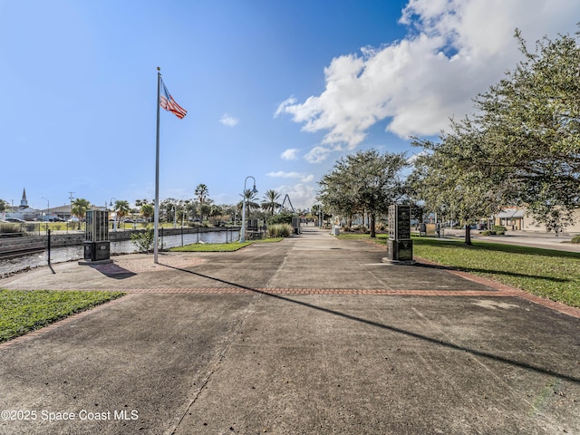 view of street featuring a water view