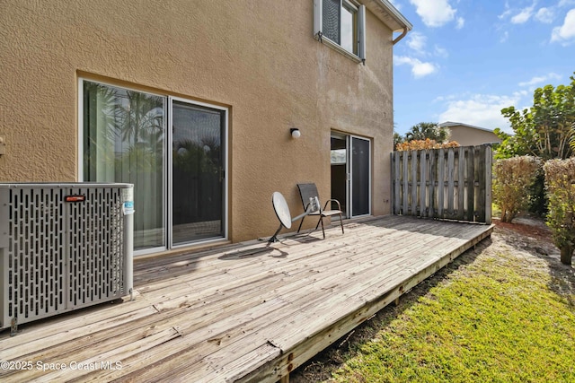 wooden deck with central air condition unit