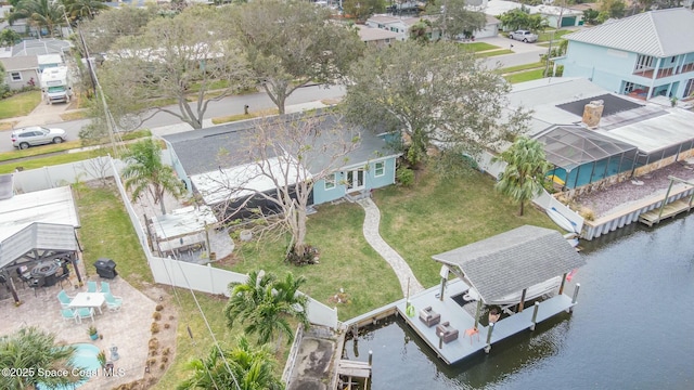 aerial view featuring a water view