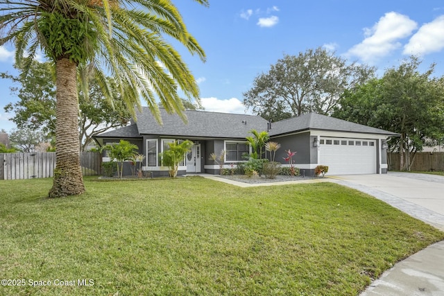 view of front of home with a front lawn and a garage