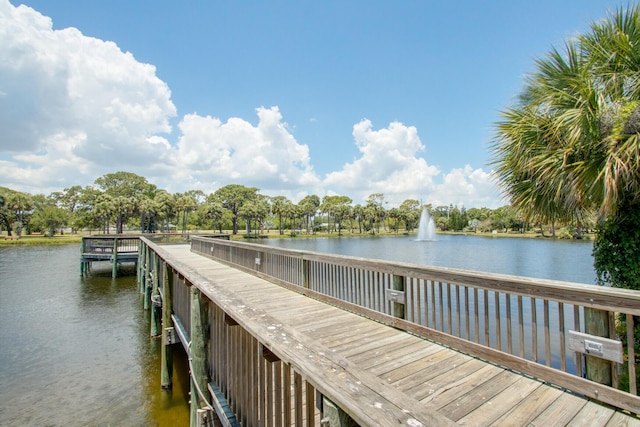 view of dock with a water view