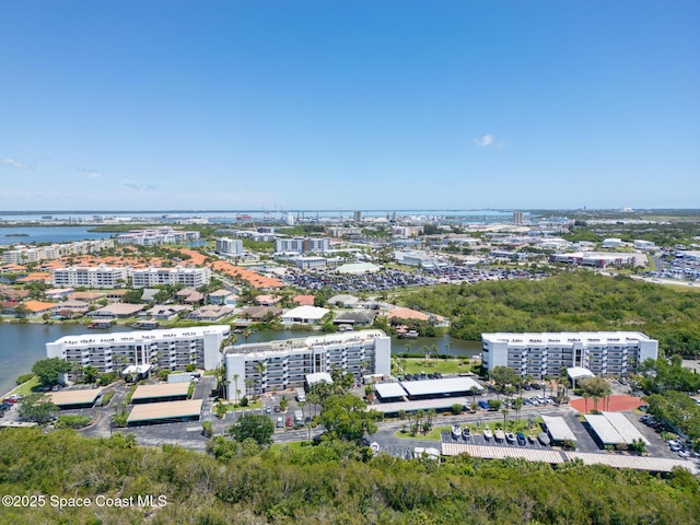 bird's eye view featuring a water view