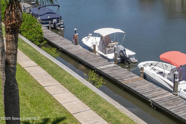 view of dock with a water view