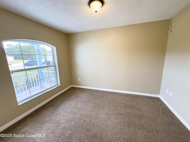 spare room featuring a textured ceiling, carpet floors, and a healthy amount of sunlight