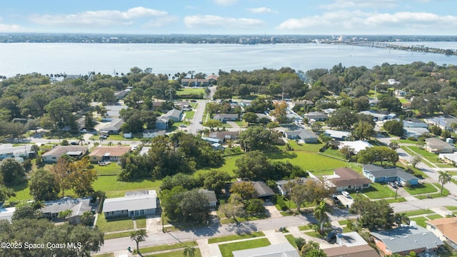 aerial view featuring a water view