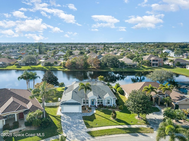 aerial view with a water view