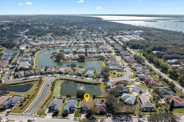 aerial view with a water view