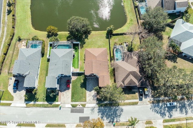 bird's eye view featuring a water view