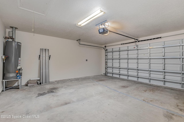 garage with gas water heater and a garage door opener