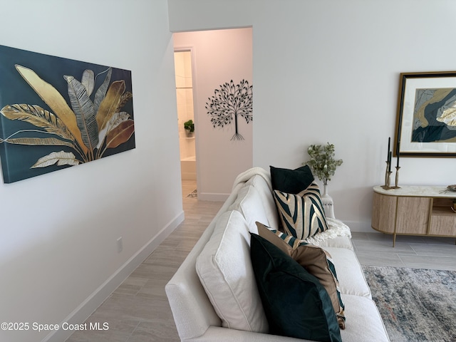 living area with baseboards