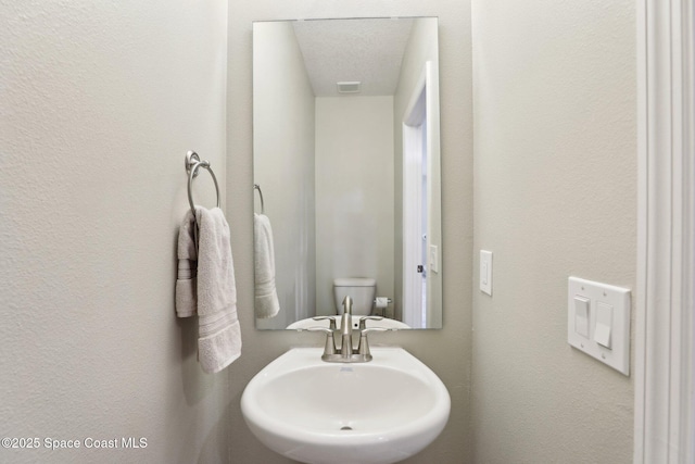 bathroom featuring sink, toilet, and a textured ceiling