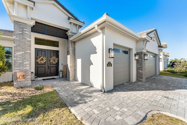 exterior space with a garage