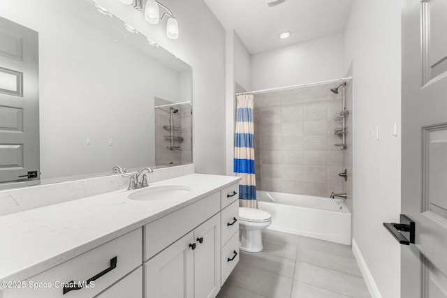 full bathroom featuring tile patterned floors, vanity, toilet, and shower / bath combo