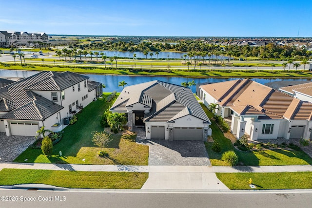 bird's eye view featuring a water view