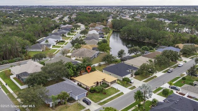 bird's eye view featuring a water view