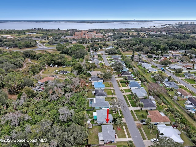 bird's eye view featuring a water view